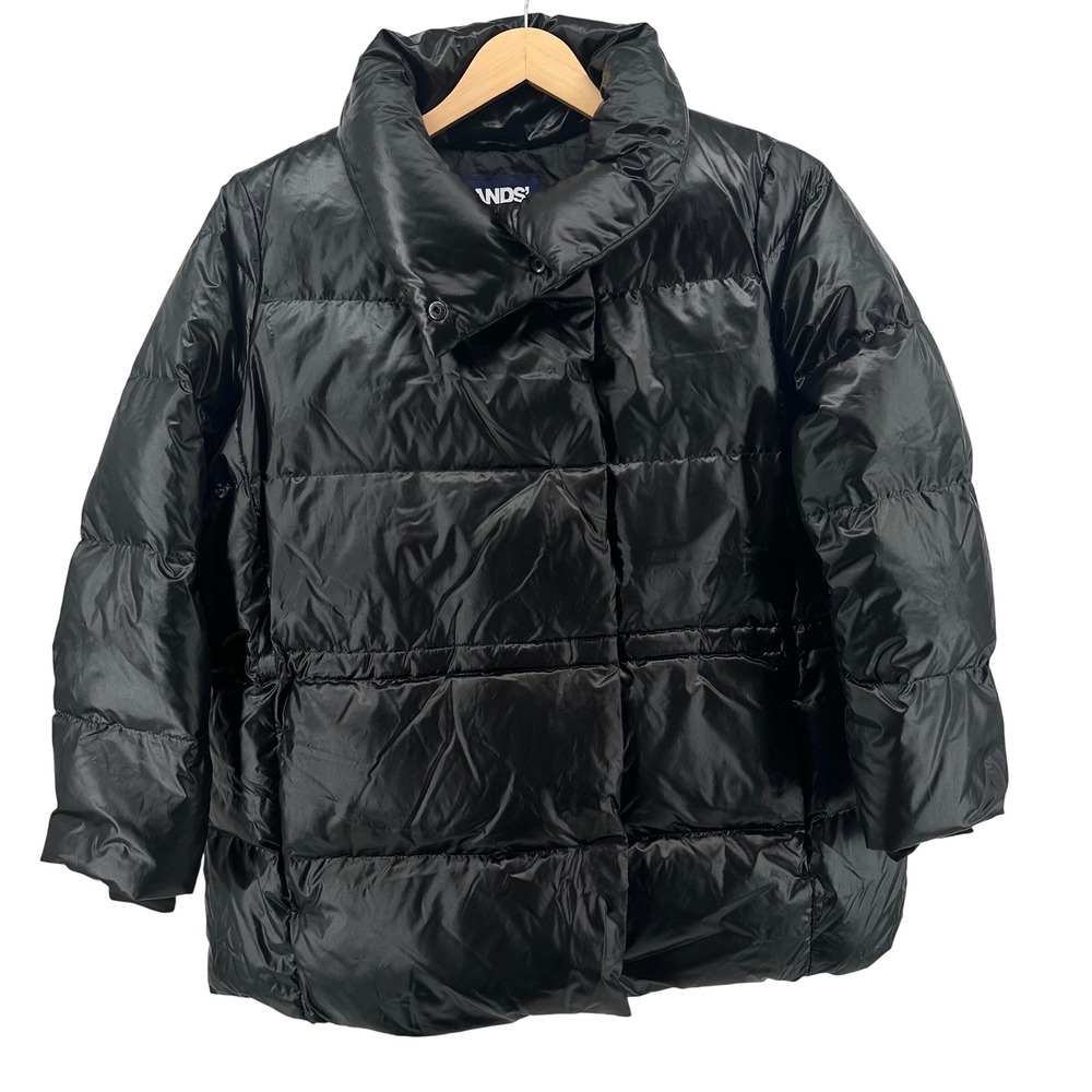Lands End Womens Black Down Puffer Jacket Pillow Collar 1X 16W-18W 519925